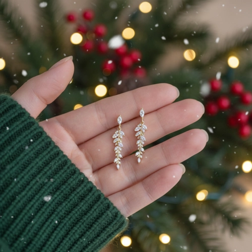 KOLCZYKI Z CYRKONIAMI Z MOTYWEM LIŚCI - Diana