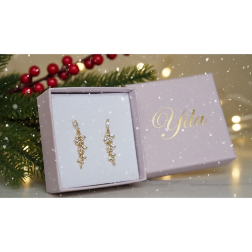 KOLCZYKI Z CYRKONIAMI Z MOTYWEM LIŚCI - Diana