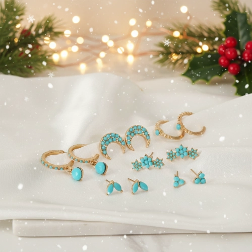 ZESTAW KOLCZYKÓW TURKUSOWYCH NA SZTYFCIE KOMPLET